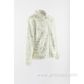 white fake fur jacket with elastic cuff